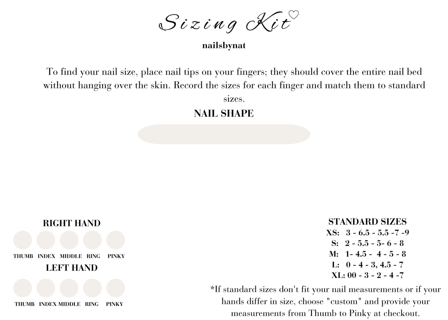 Sizing kit